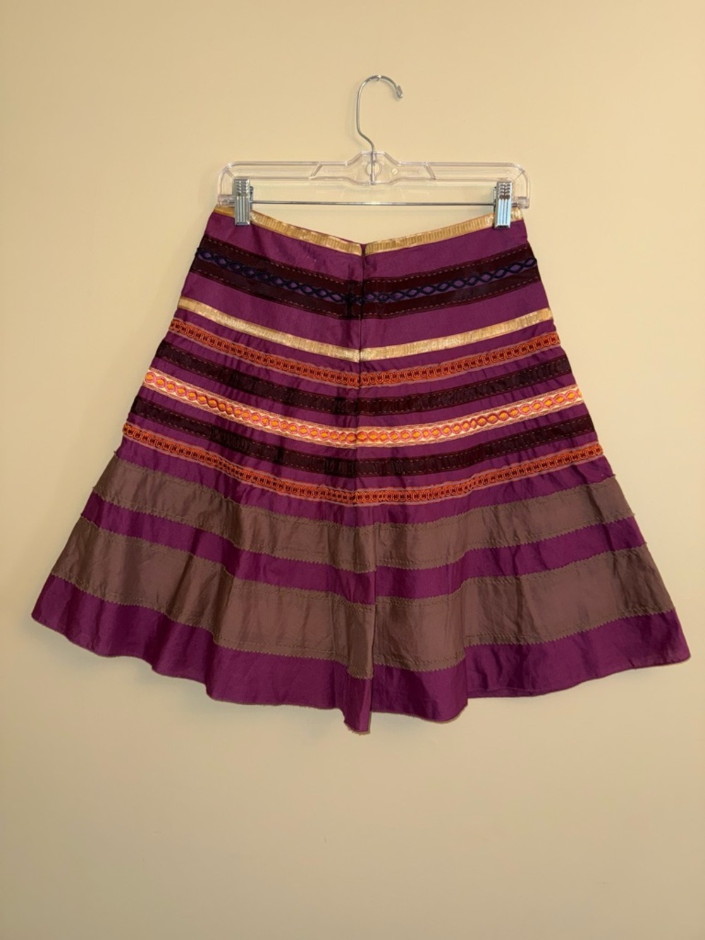 Vintage Style Multico Striped A-line Skirt S Ribbon Trim Embroidery A-Line - Picture 2 of 8